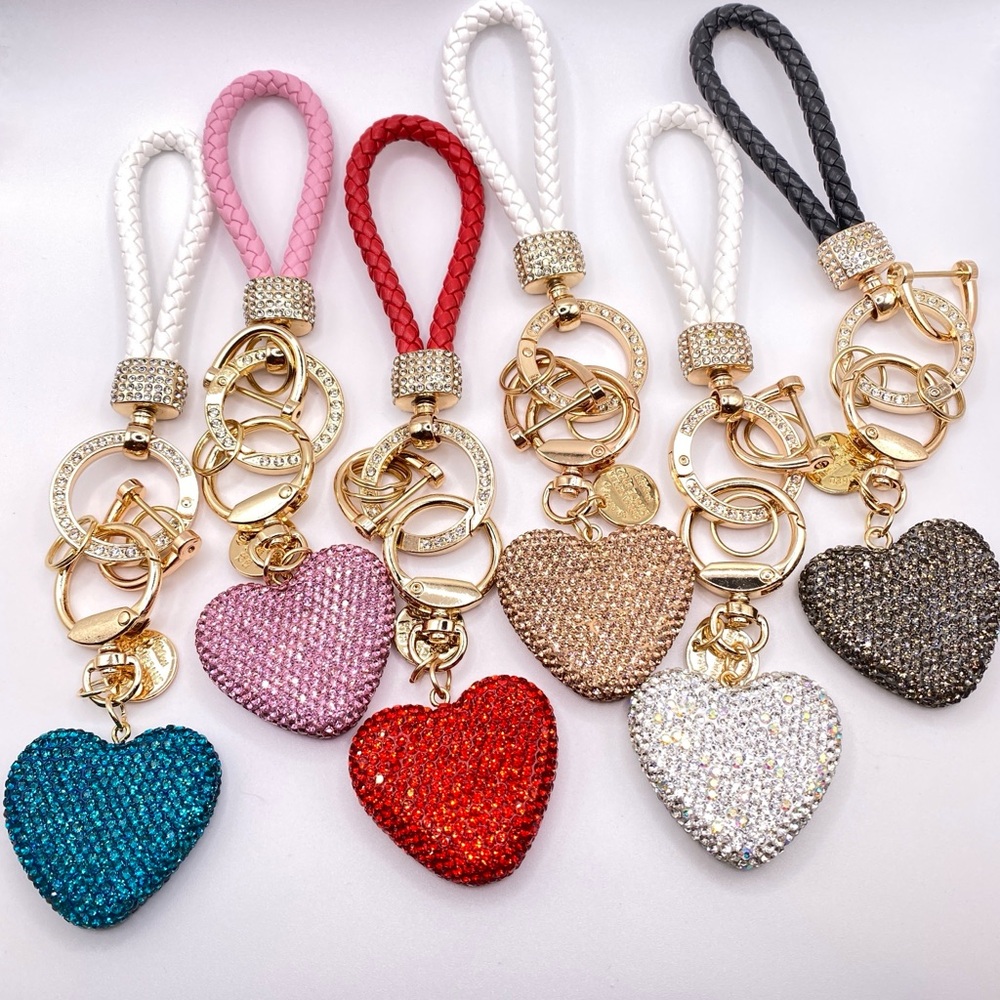 💖 Elegant Crystal Rhinestone Heart Keychain, Purse/Bag Charm, Sparkly Bling